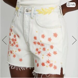 7 For All Mankind Ruby Jean Shorts with Orange and Yellow Embroidery EUC Sz 27